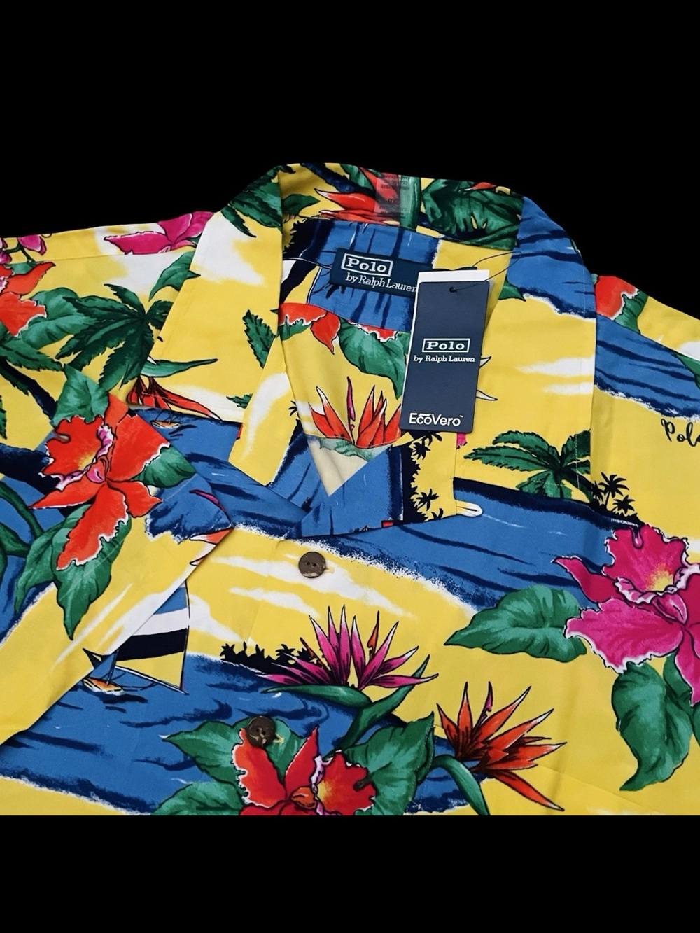 Polo Ralph Lauren Hawaiian Camp Shirt Yellow Tropical Sailboat Size 3XB $168